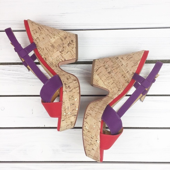 Kate Spade Red Purple Strappy Platform Sandals 8 - Picture 5 of 8